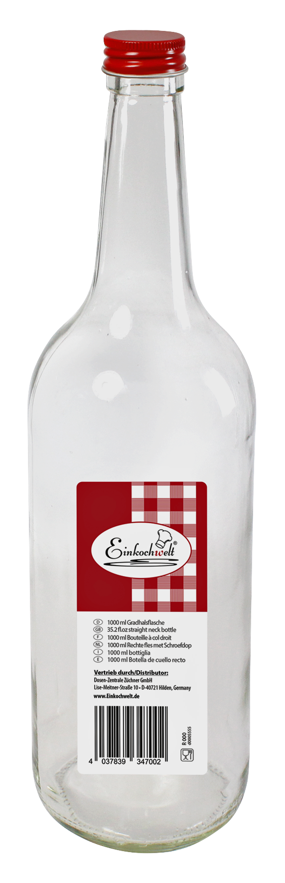 Glasflasche Verschl. rot1000ml