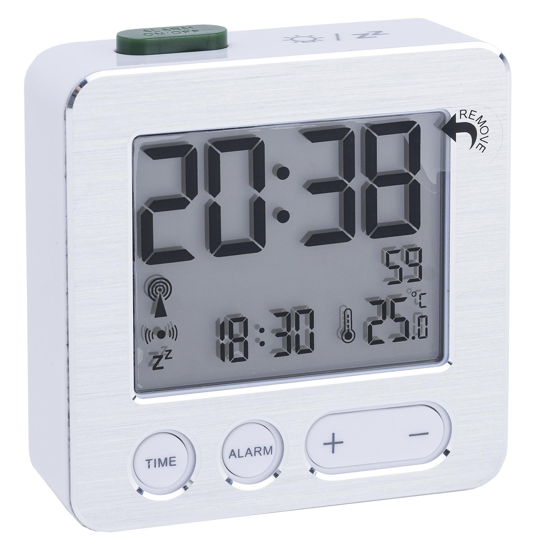 Funk-Wecker m.Temp. silber