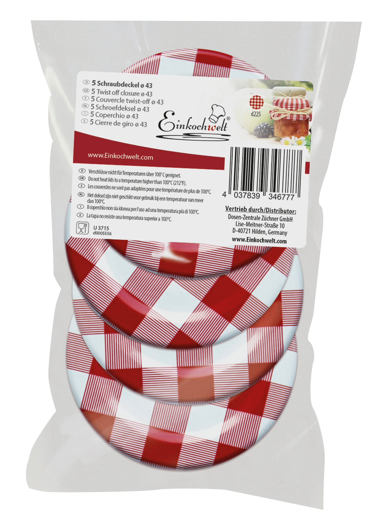 Deckel karriert 5Stück ø43mm