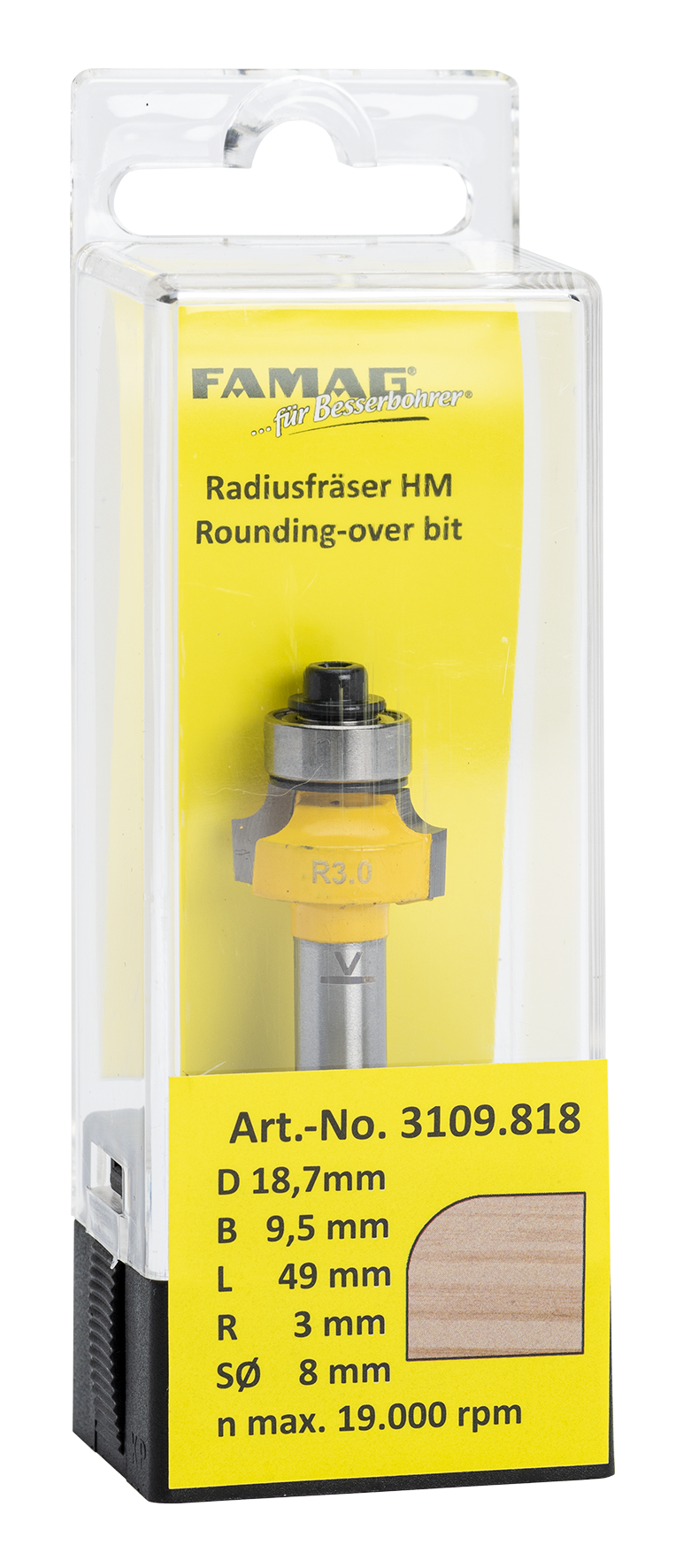 Abrundfrä ø18.7 L9.5 S8 R 3