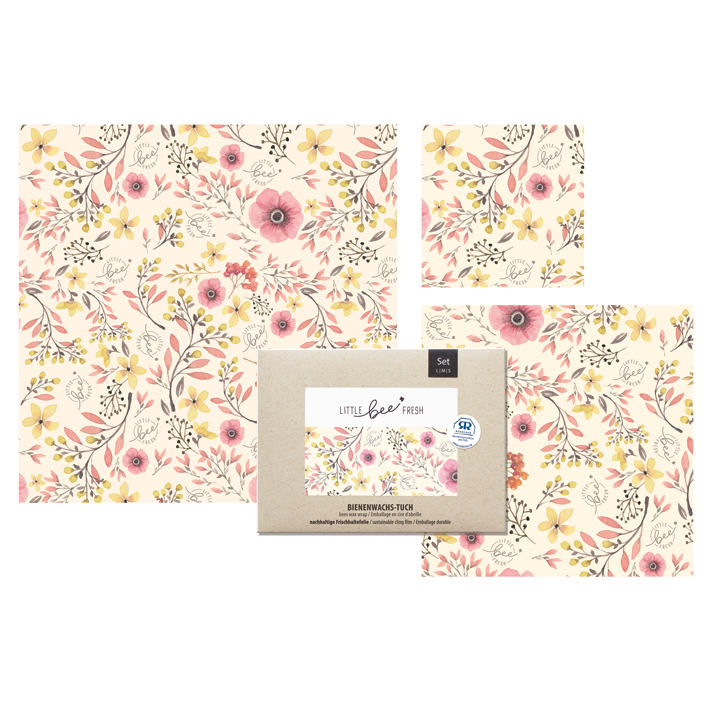 Bienenwachstuch rosa Blüte 3St