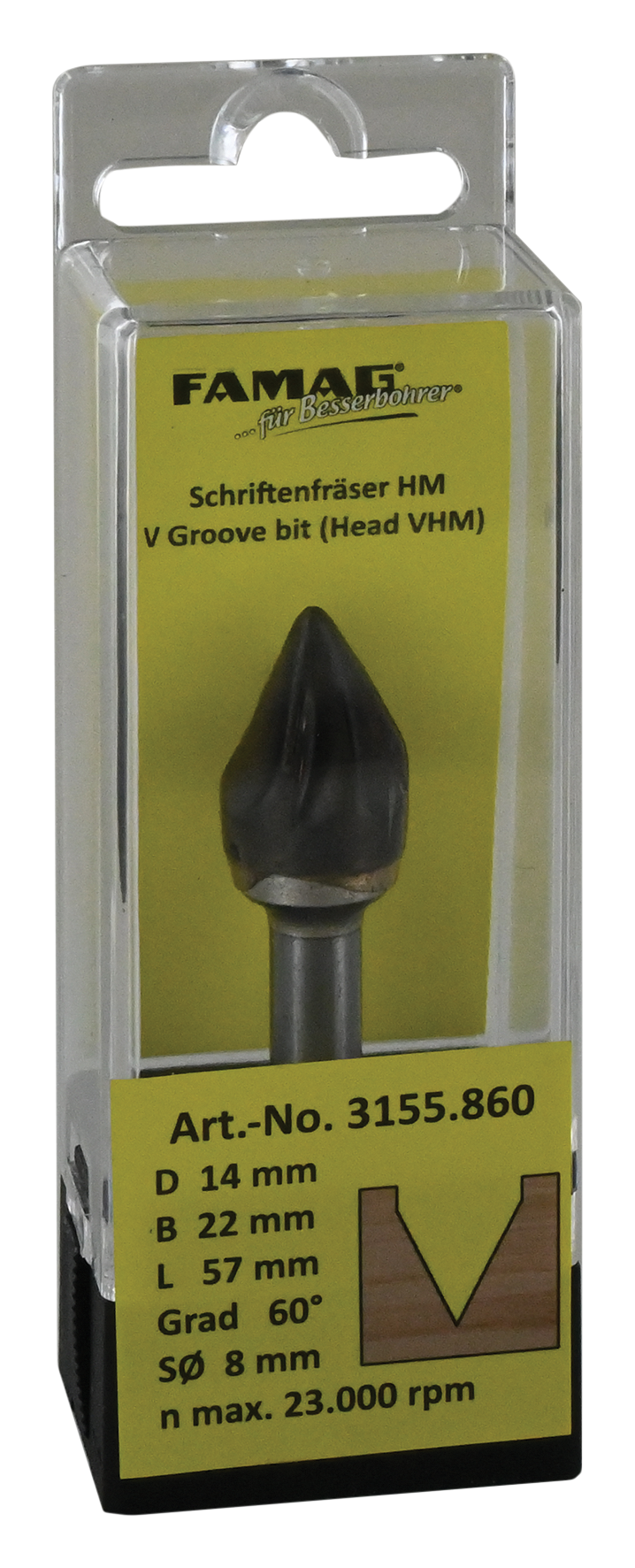 Schriftenfräser ø14 L22 S8 60°