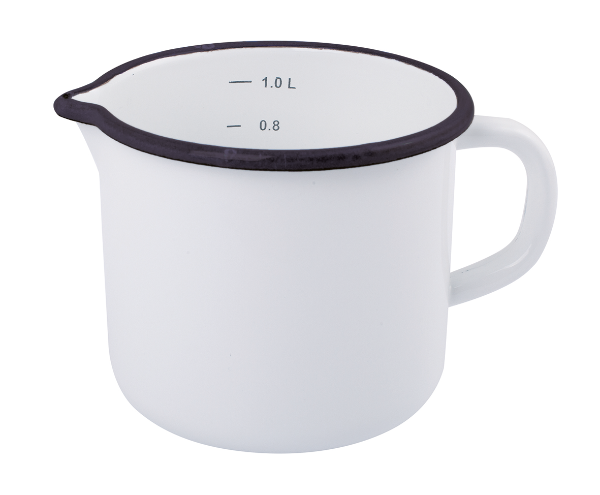 Messbecher Email weiss blau 1l