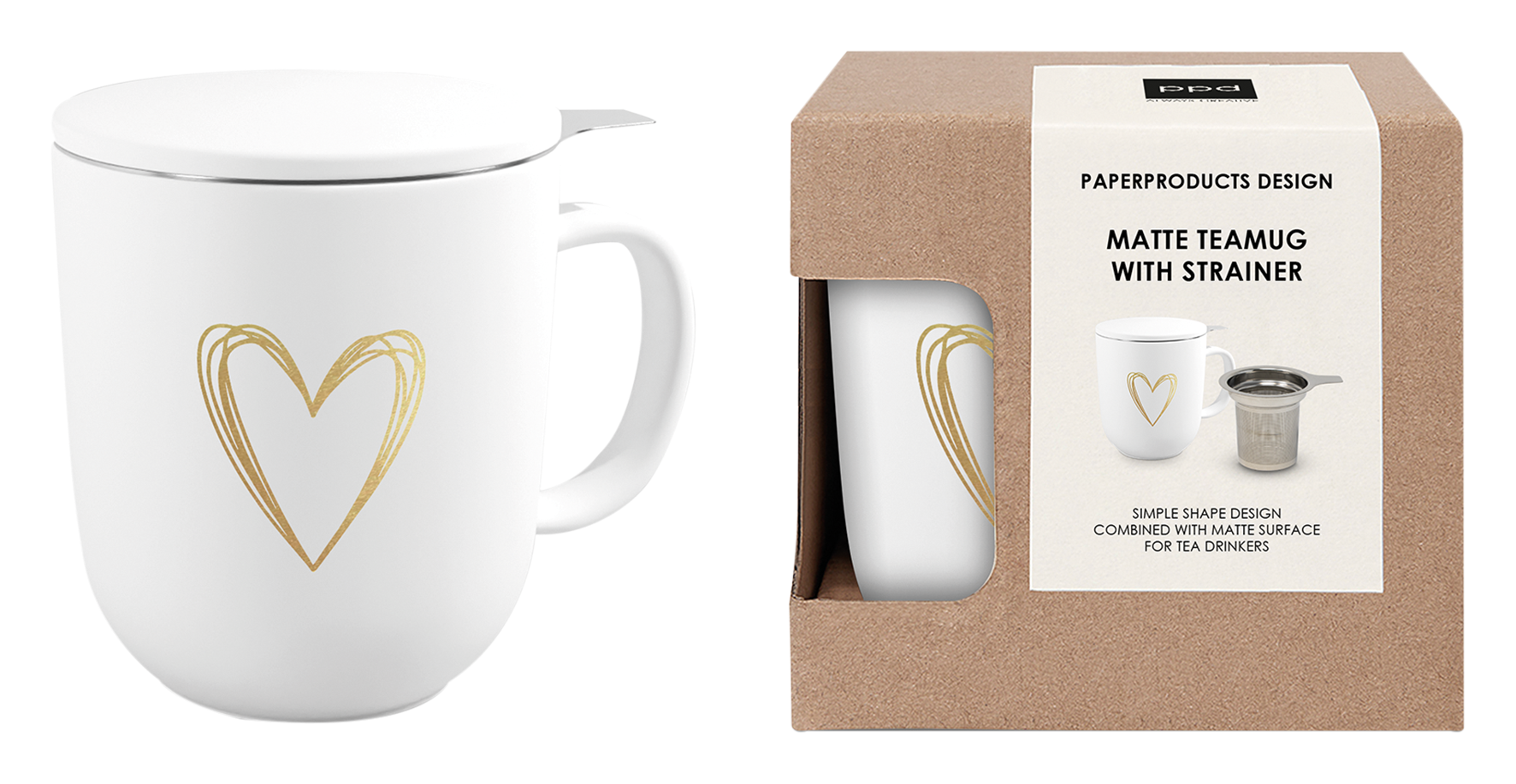 Teetasse Heart Gold white