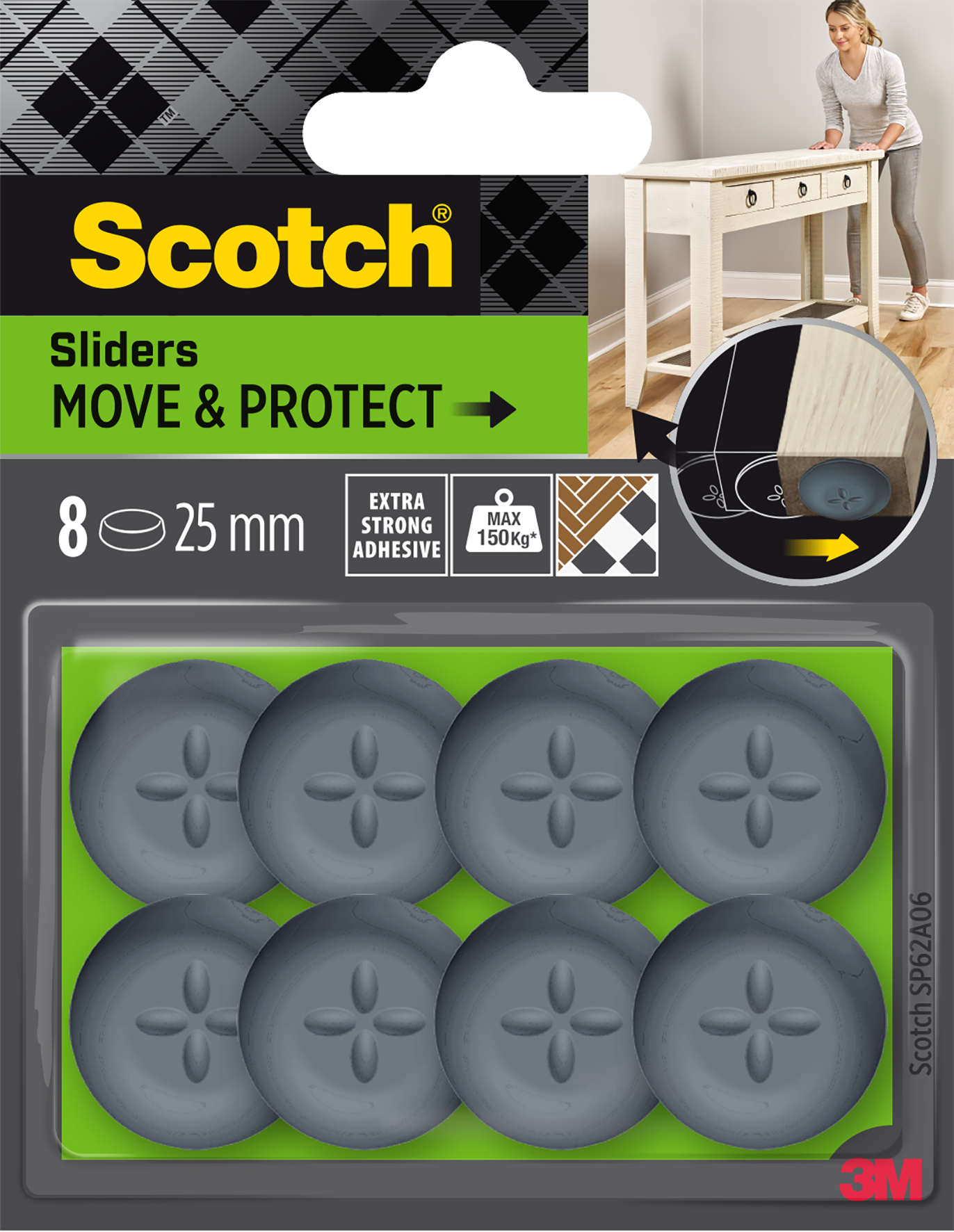 Möbelg. Sliders ø25mm 8St.grau