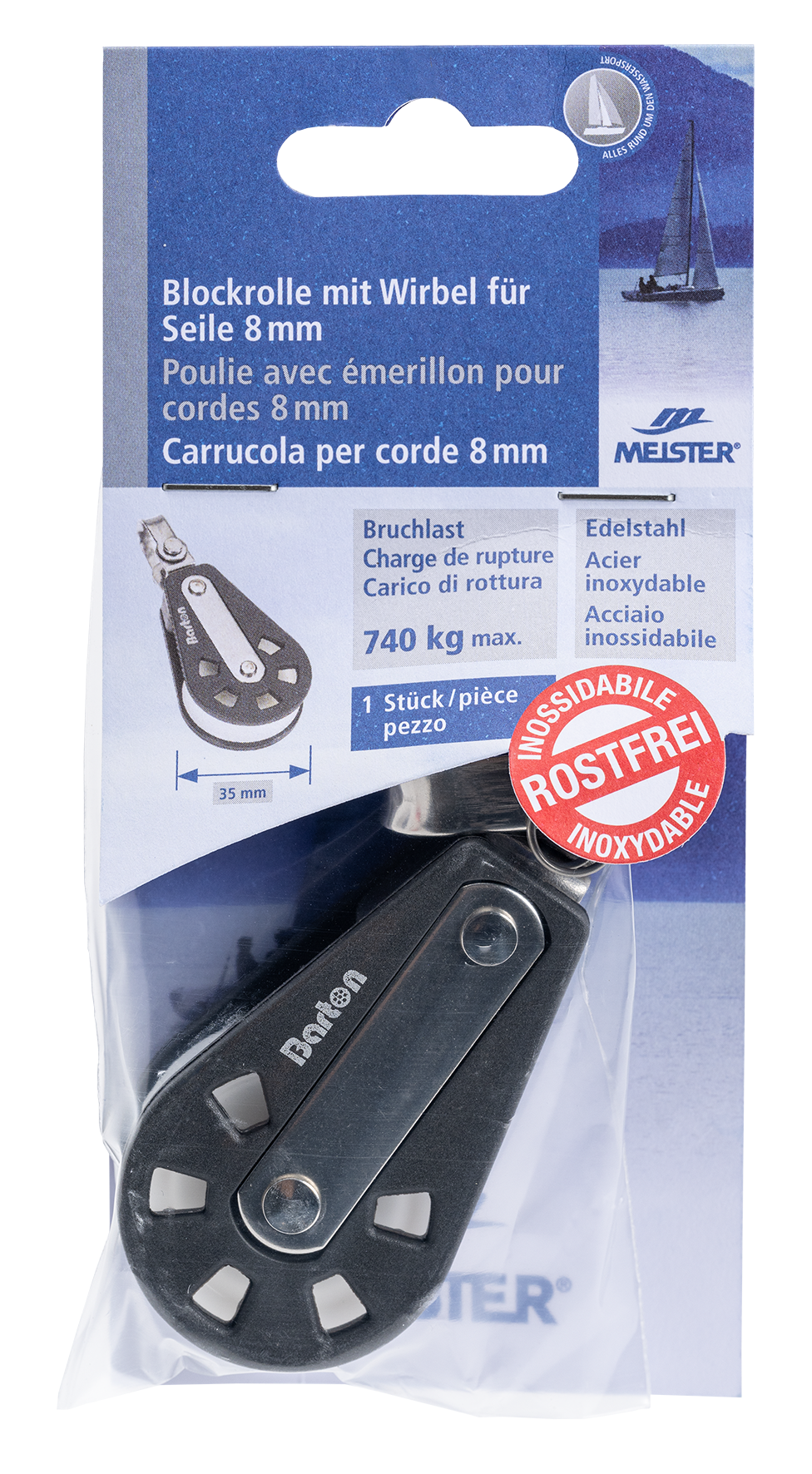 BlockrolleWirb 35 mm inox ø 8