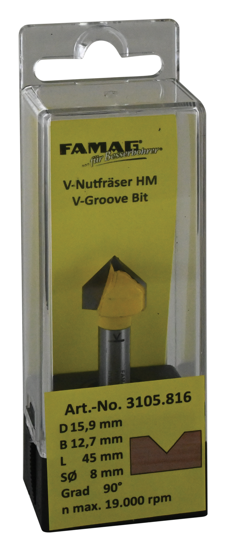 V-Nutfräser ø15.9 L12.7 S8 90°