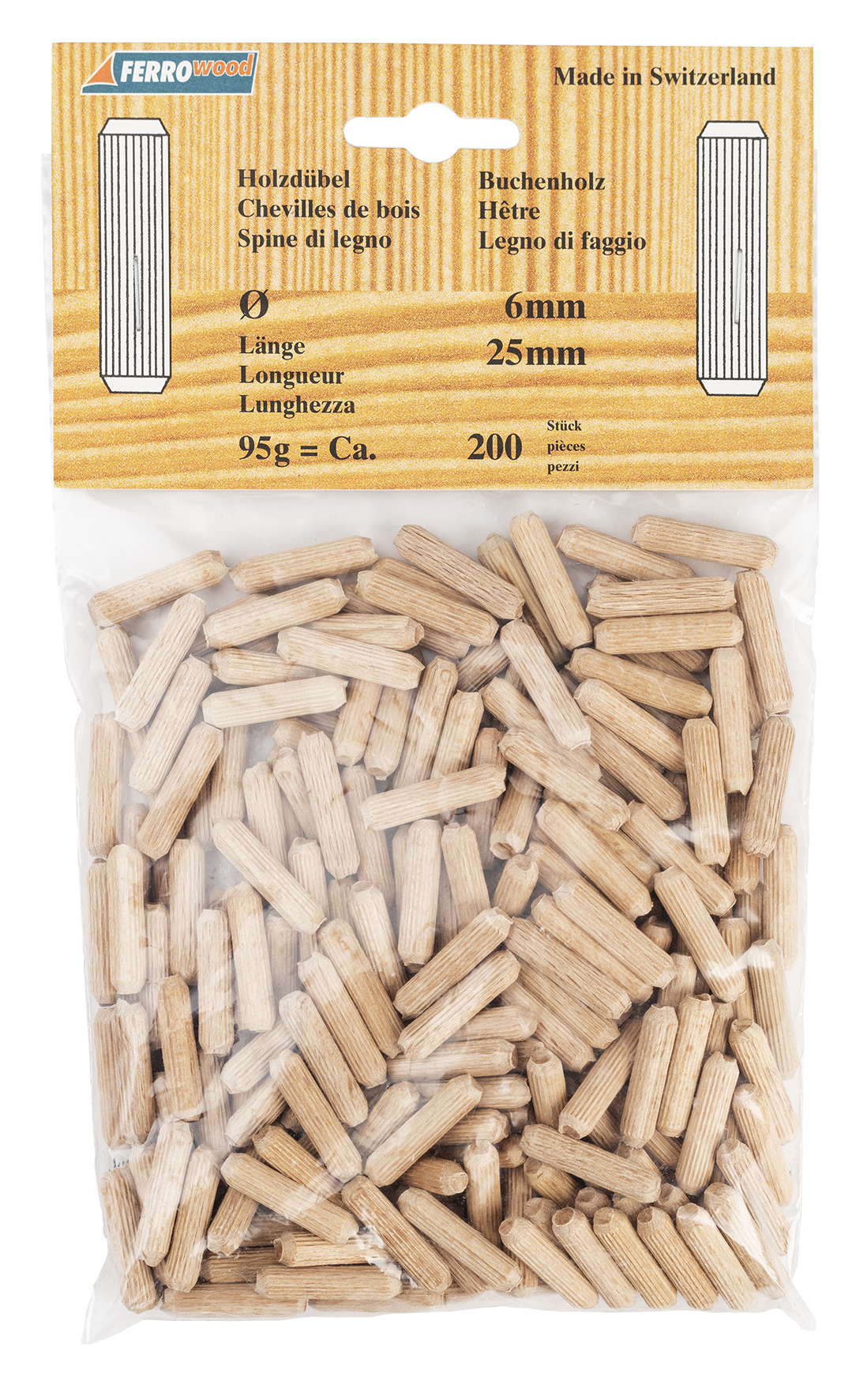 Holzdübel 6x25 mm 200 Stk. SB