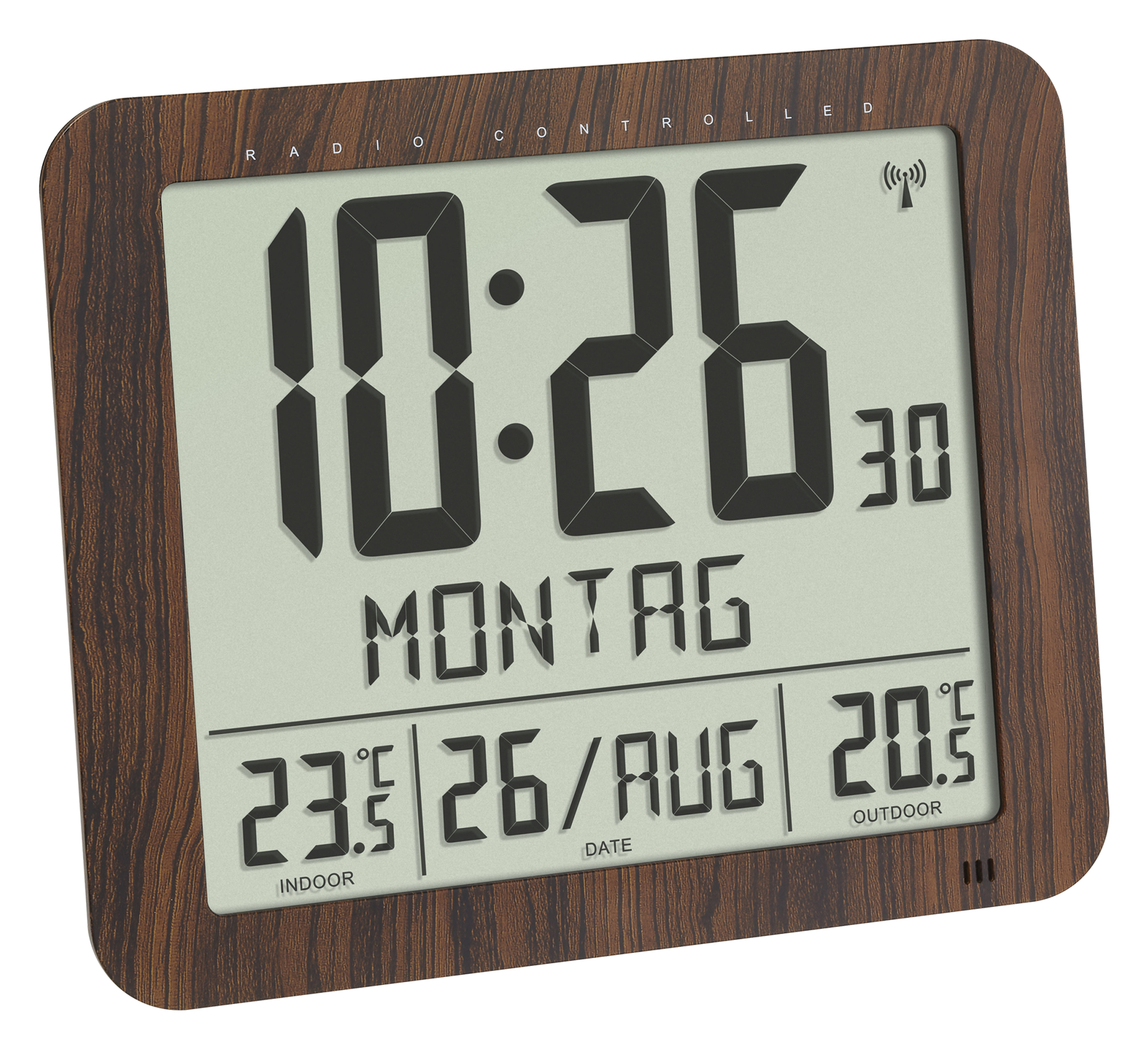 Funkuhr Holzoptik digital