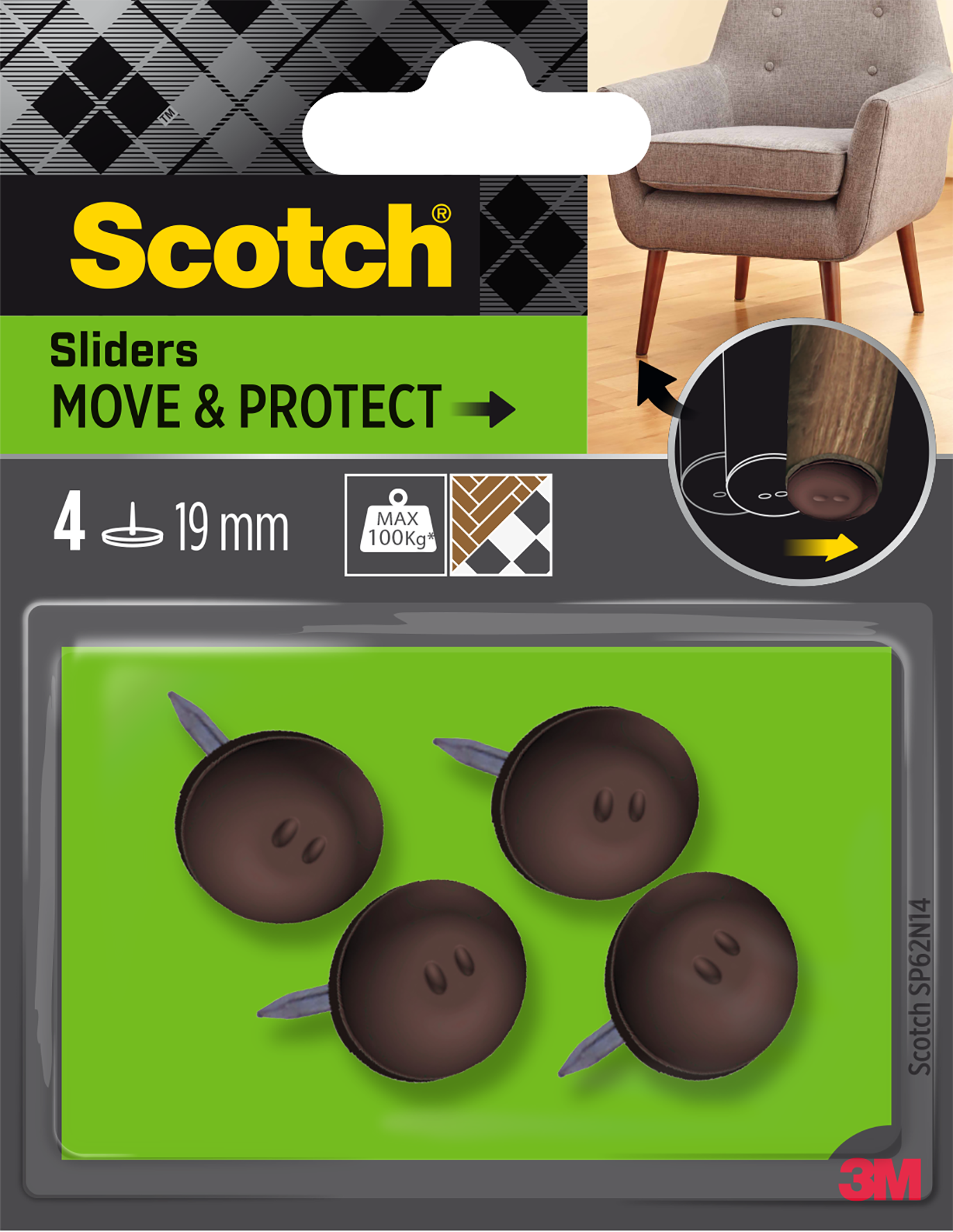 Möbelg.Nagel Sli.ø19 4Stk. br.