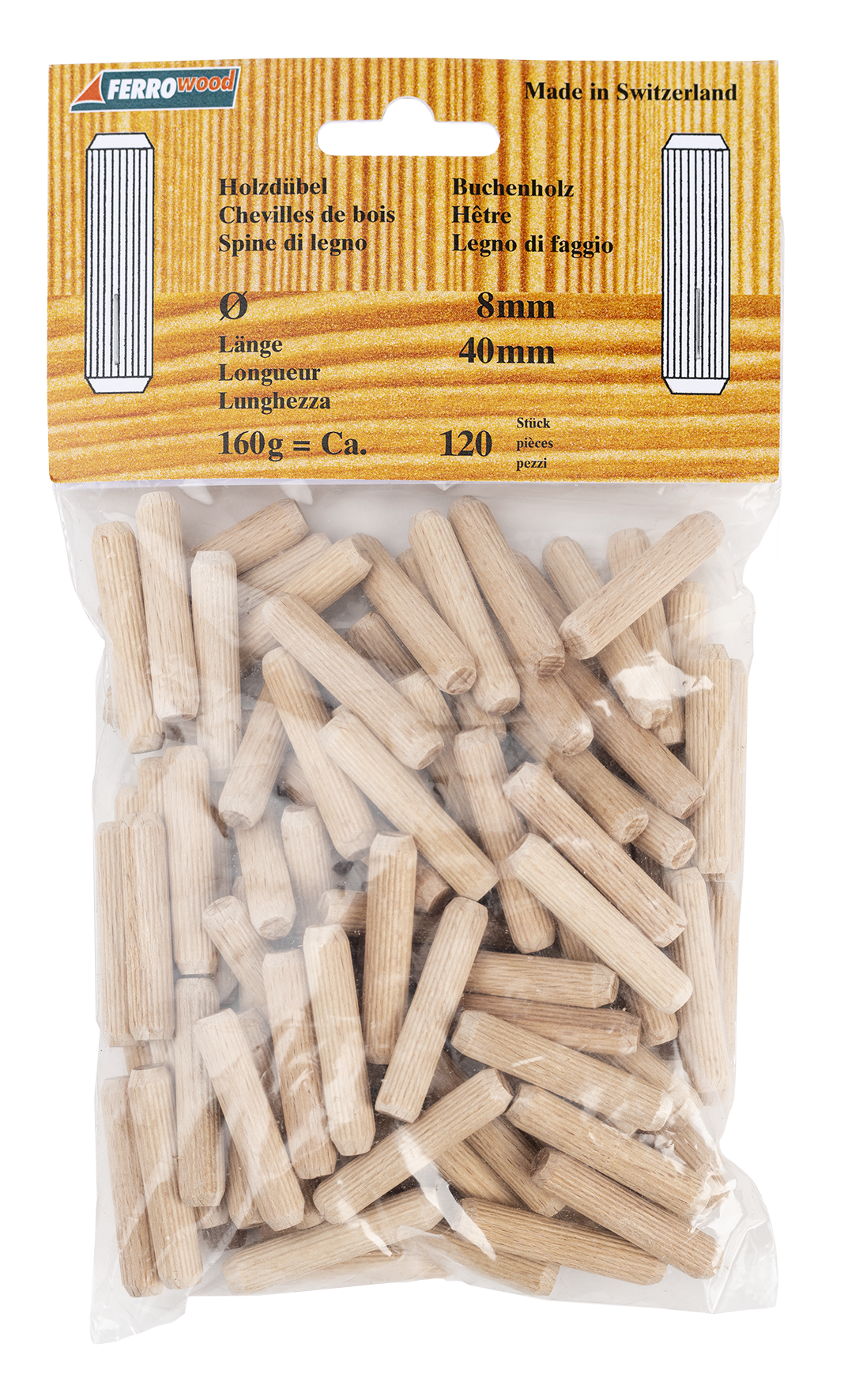 Holzdübel 8x40 mm 120 Stk. SB