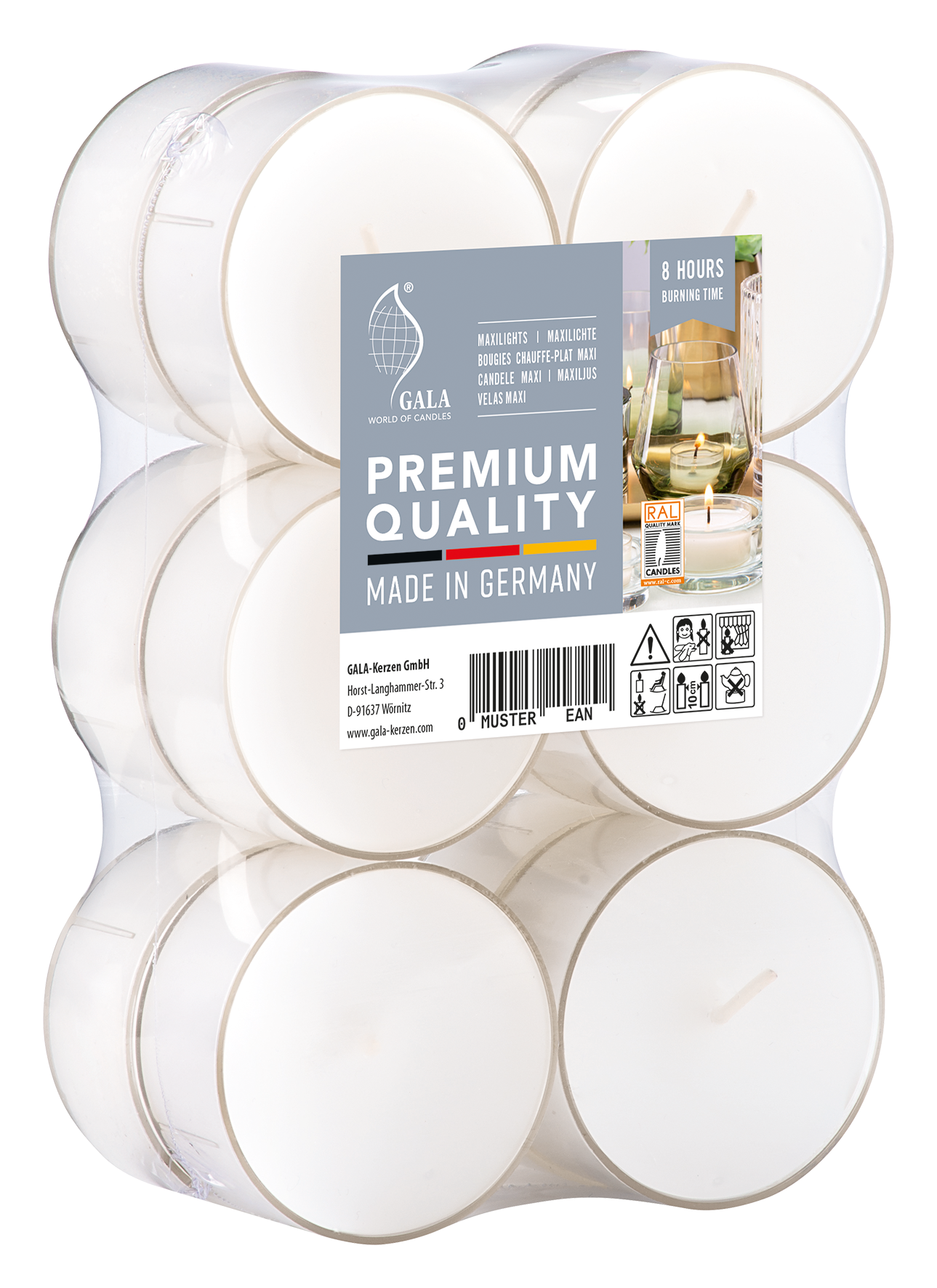 Maxi-Teelichter 12 Stk. 8h