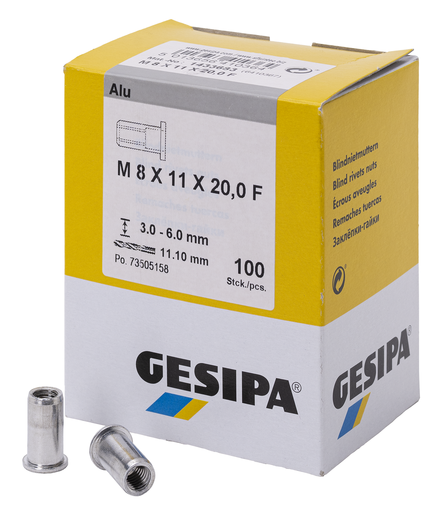 Blindnietmutter M8 11x20.0 Alu