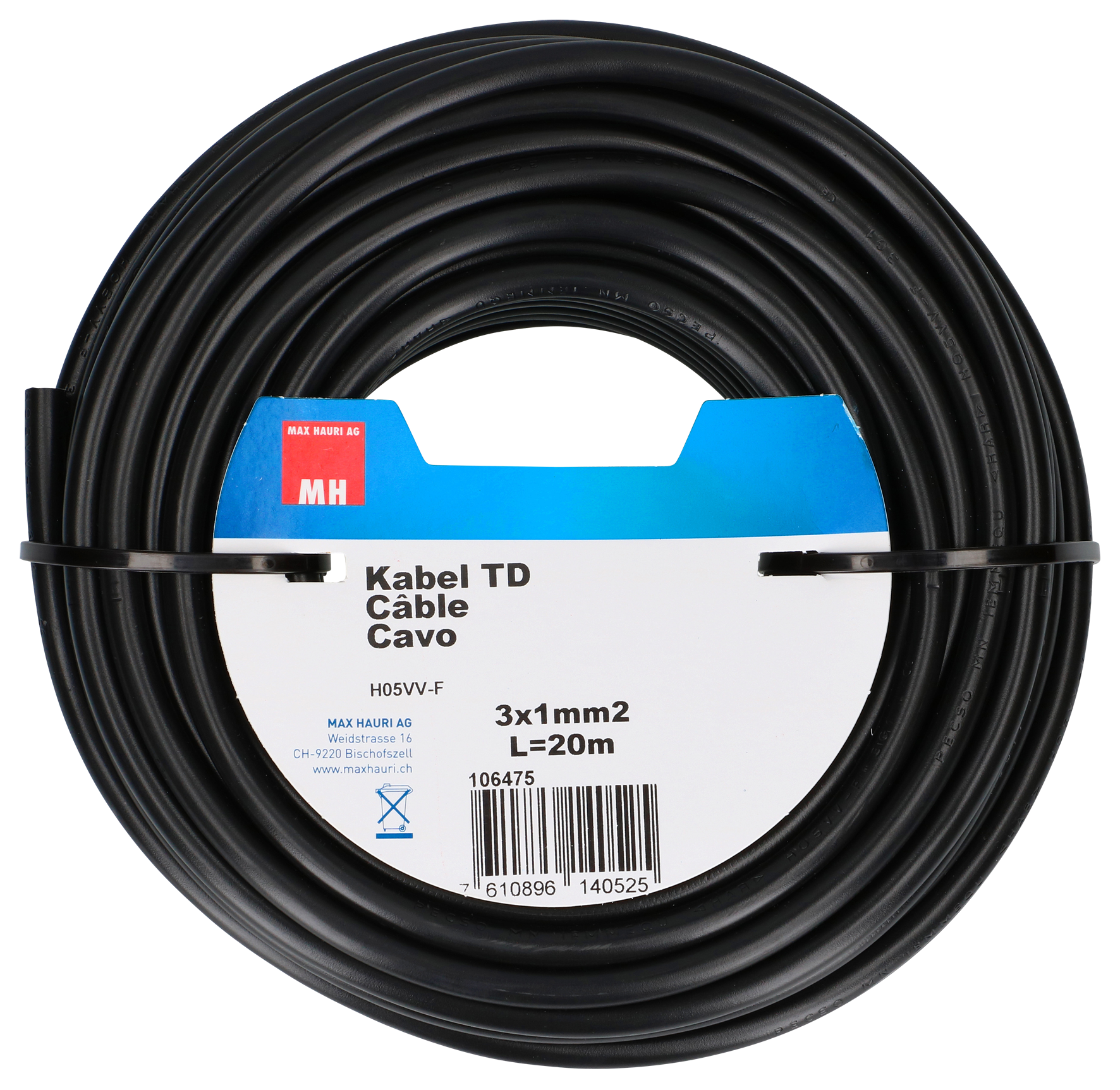 Kabel TD 3x1.0 mm² 20 m sw