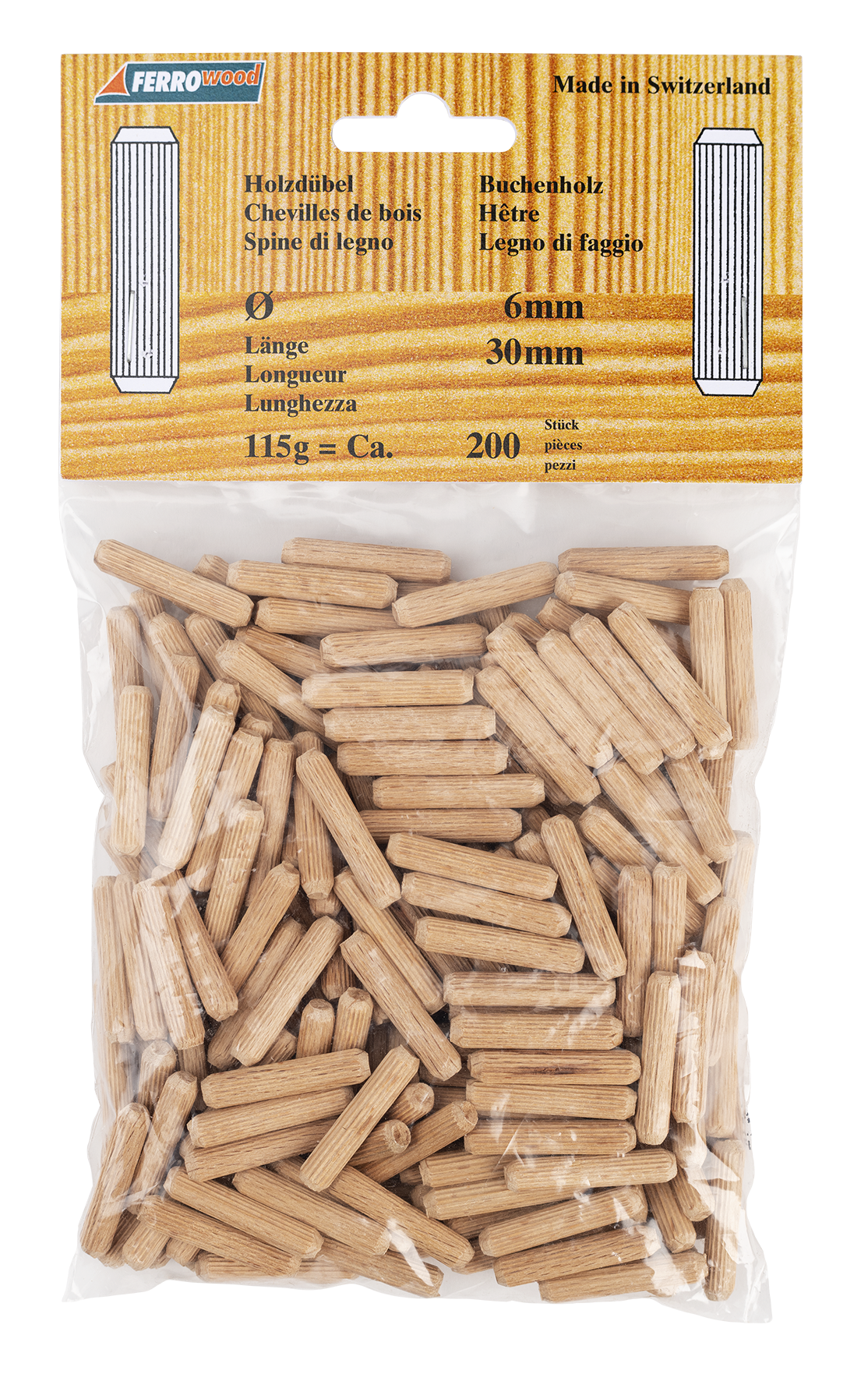 Holzdübel 6x30 mm 200 Stk. SB