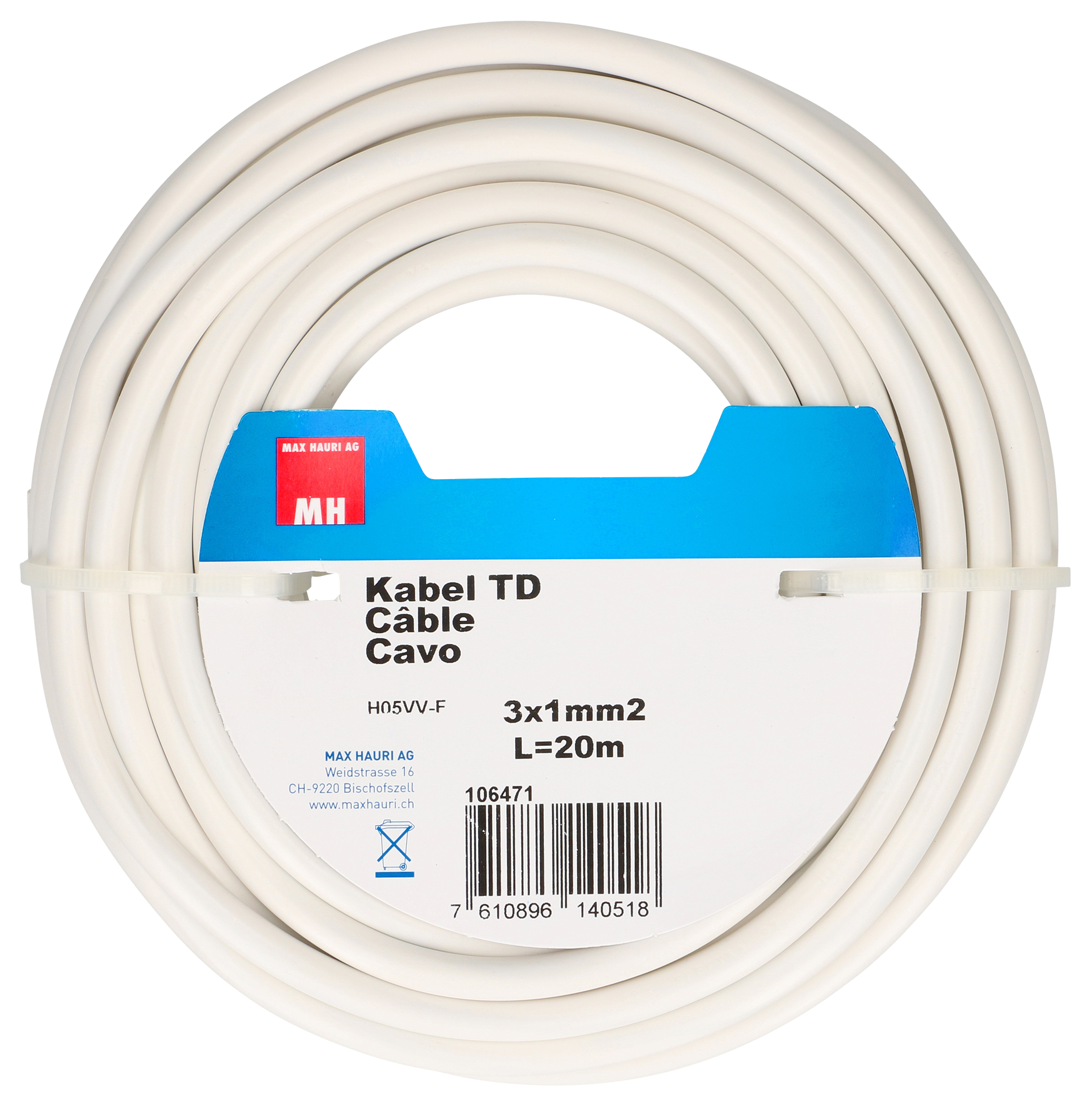 Kabel TD 3x1.0 mm² 20 m ws
