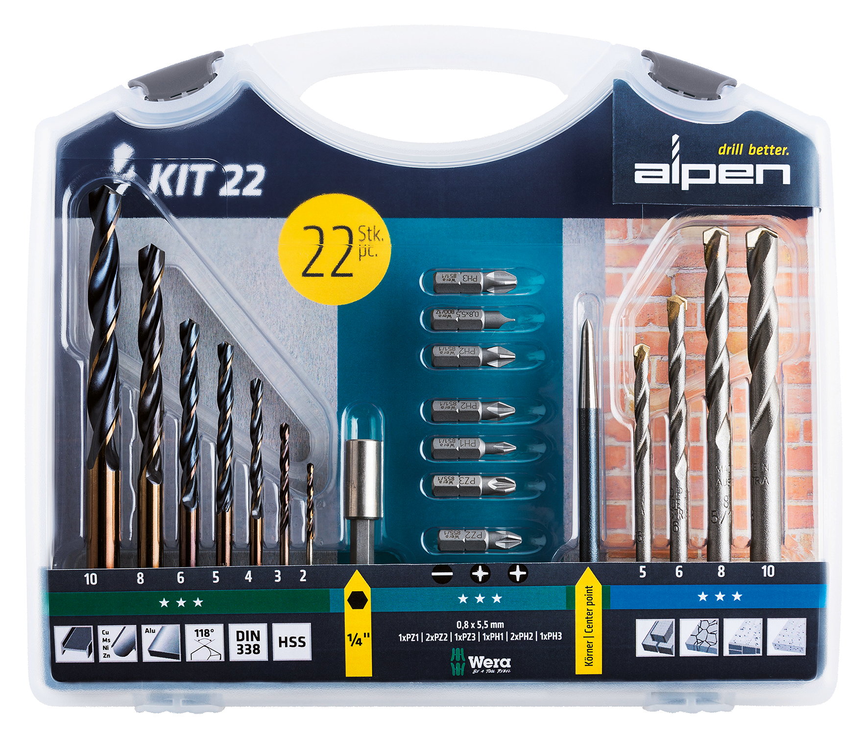 Spiralbohrersatz Combi 22-tlg