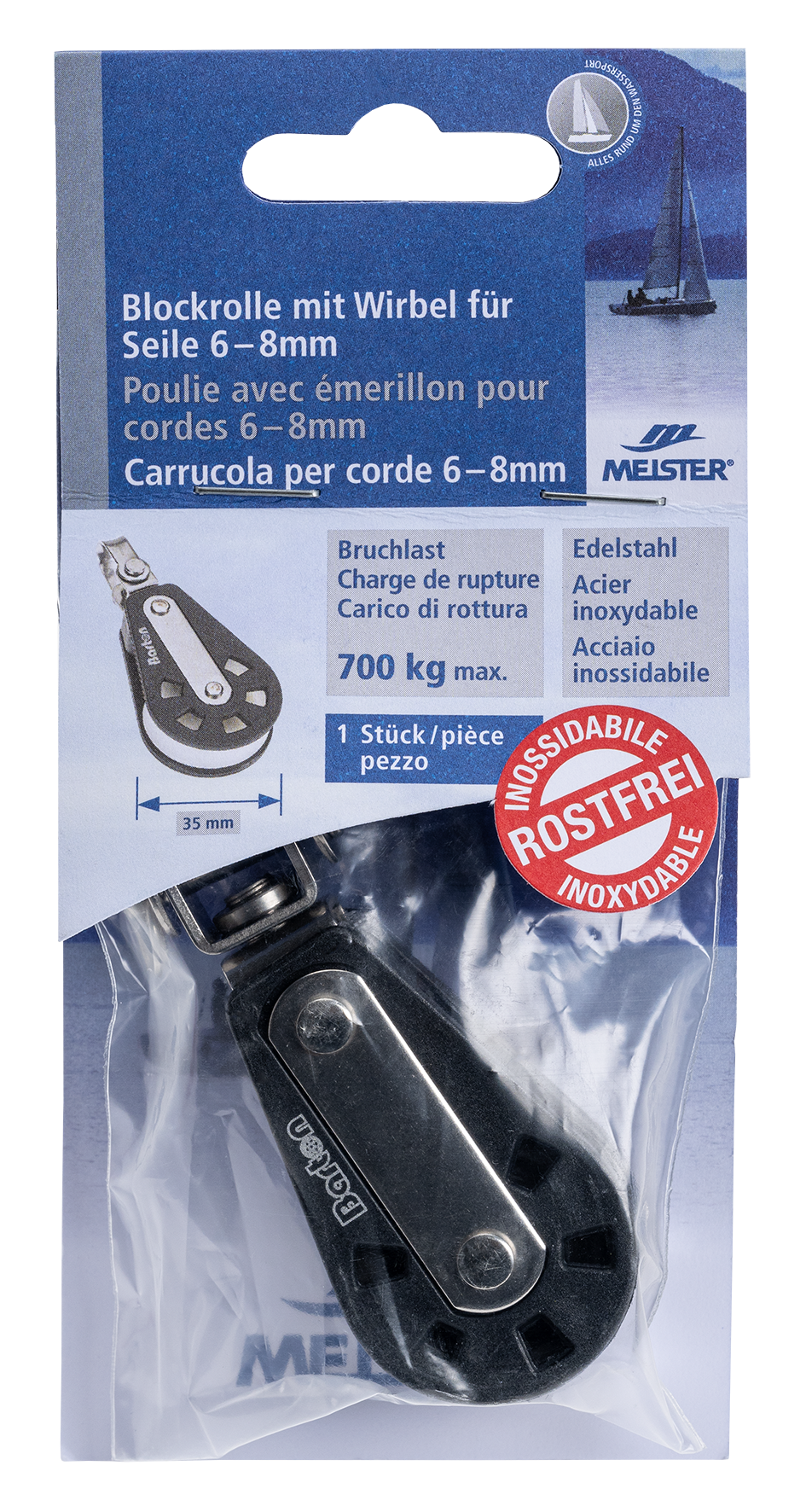 BlockrolleWirb 35 mm inox ø6-8