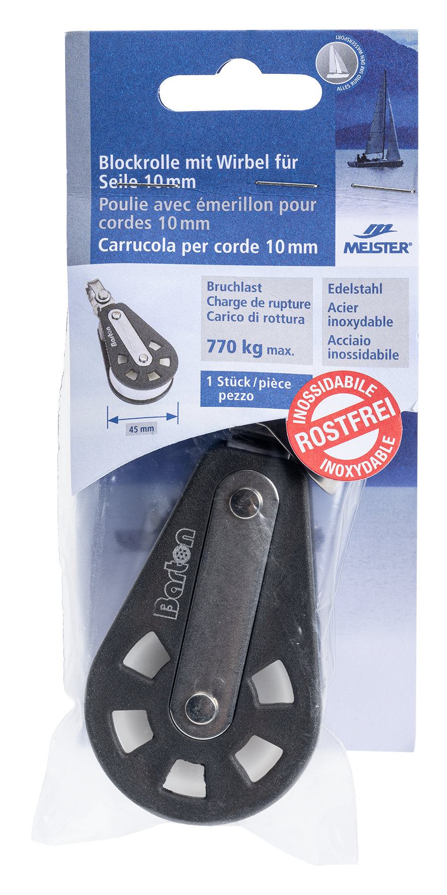 BlockrolleWirb 45 mm inox ø 10