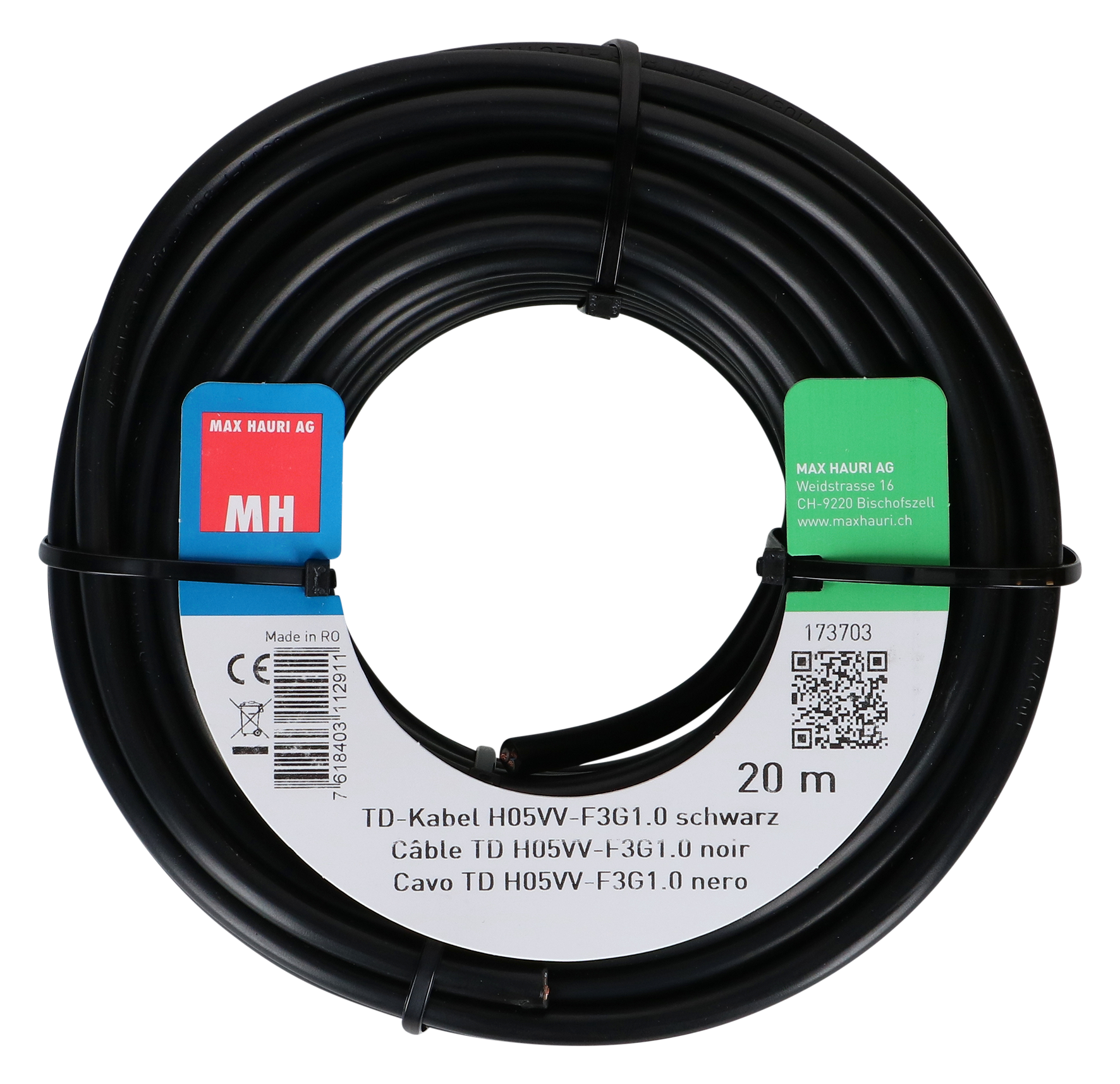 Kabel TD 3x1.0 mm² 20 m sw